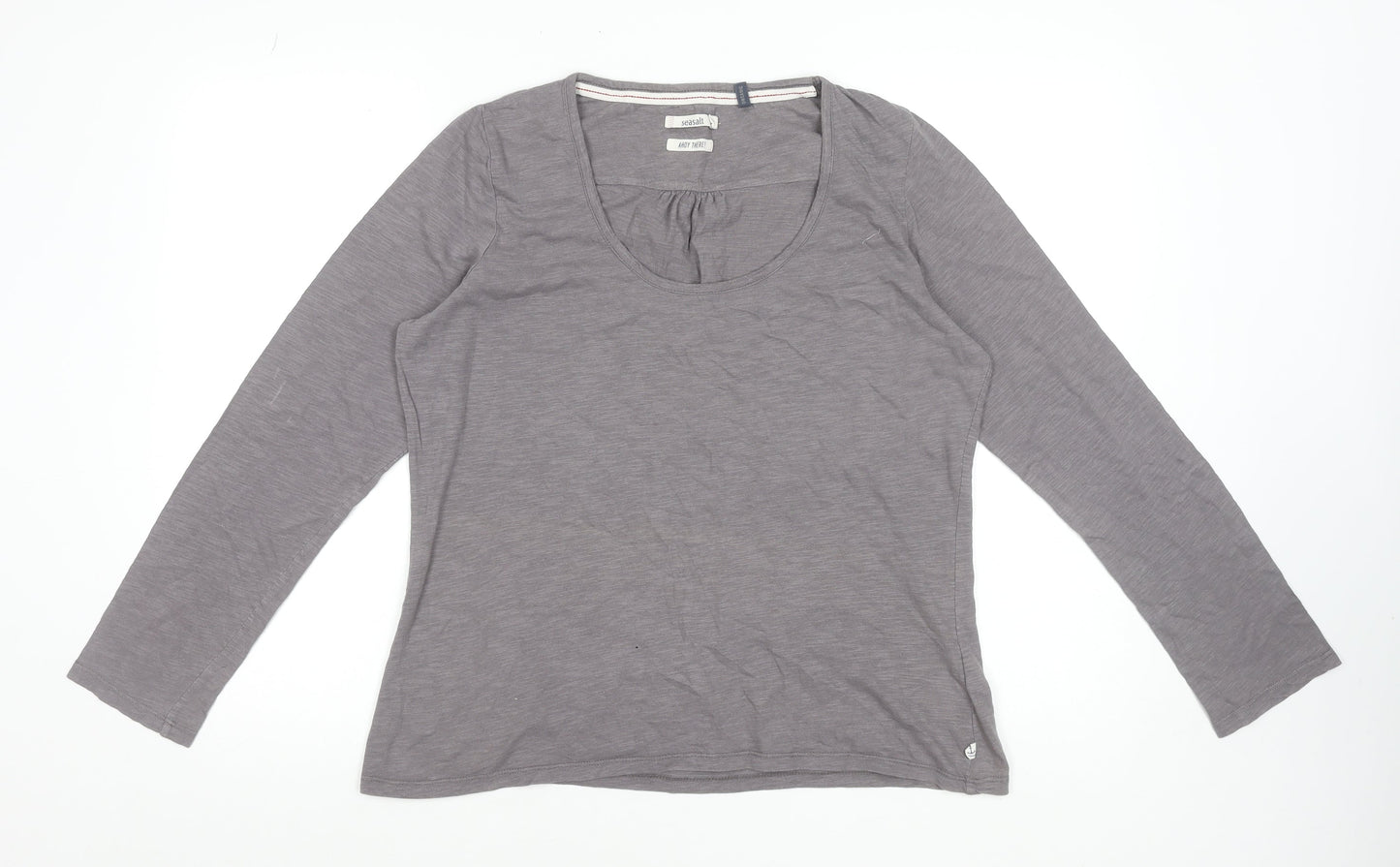 Seasalt Women Grey Basic Long Sleeve Cotton Jersey Top Size 14