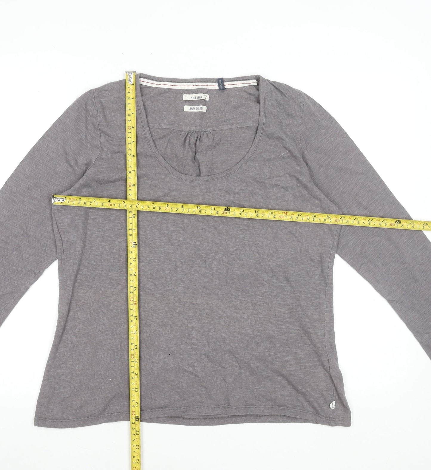 Seasalt Women Grey Basic Long Sleeve Cotton Jersey Top Size 14