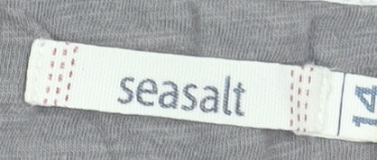Seasalt Women Grey Basic Long Sleeve Cotton Jersey Top Size 14