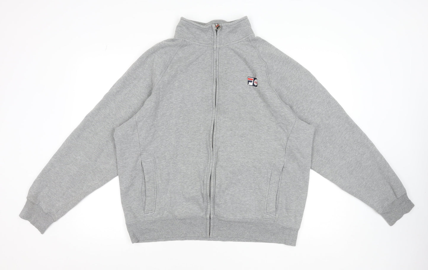 Fila Men’s Grey Full Zip Sweatshirt L High Neck Logo Cotton Blend