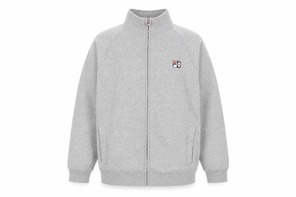 Front view of Fila Men’s Grey Full Zip Sweatshirt L High Neck Logo Cotton Blend