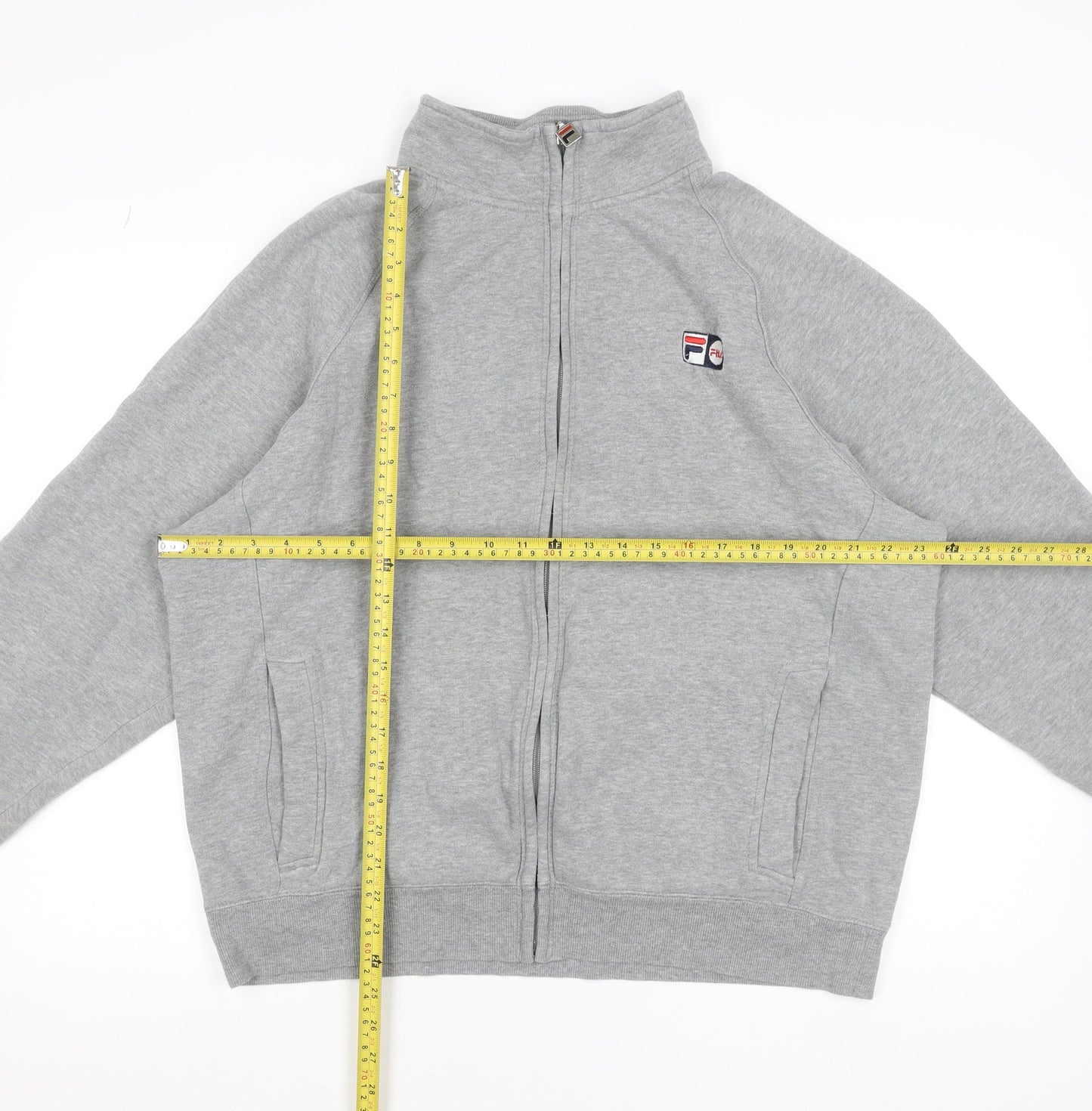 Fila Men’s Grey Full Zip Sweatshirt L High Neck Logo Cotton Blend