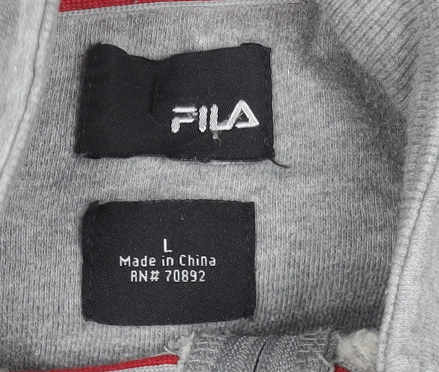 Fila Men’s Grey Full Zip Sweatshirt L High Neck Logo Cotton Blend