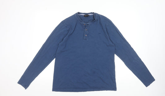 Jaeger Men's Blue Long Sleeve Henley Cotton T-Shirt Size M