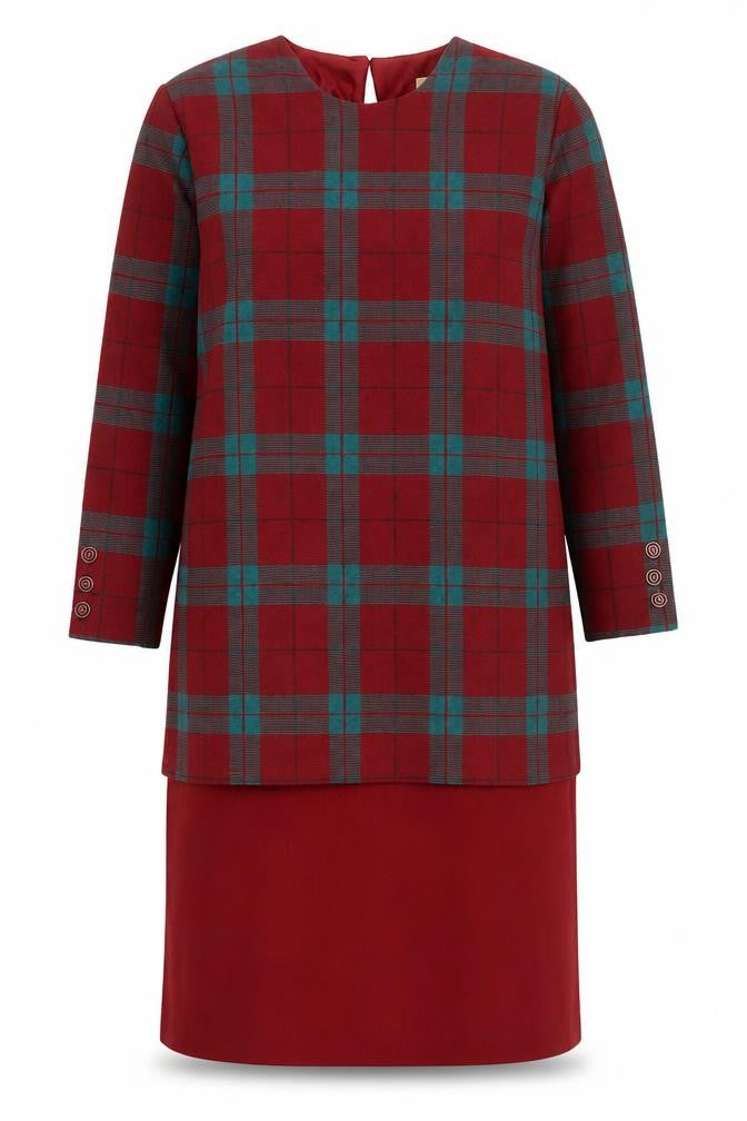 Berkertex Women Red Check Shift Dress Size 18 Long Sleeve Vintage Style