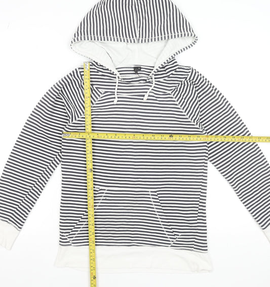 Topshop Women Black & White Striped Cotton Pullover Hoodie Size 10