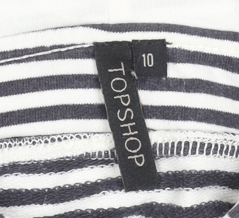 Topshop Women Black & White Striped Cotton Pullover Hoodie Size 10