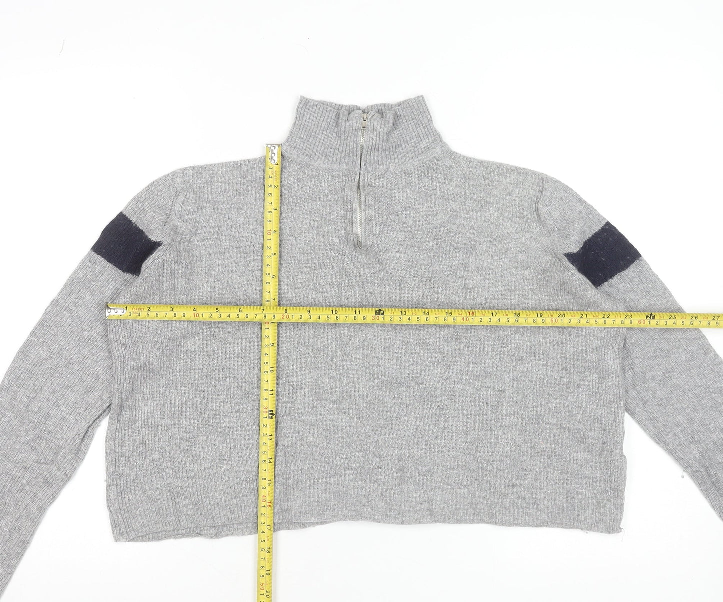 Brandy Melville Women Grey 1/2 Zip Wool Blend Jumper