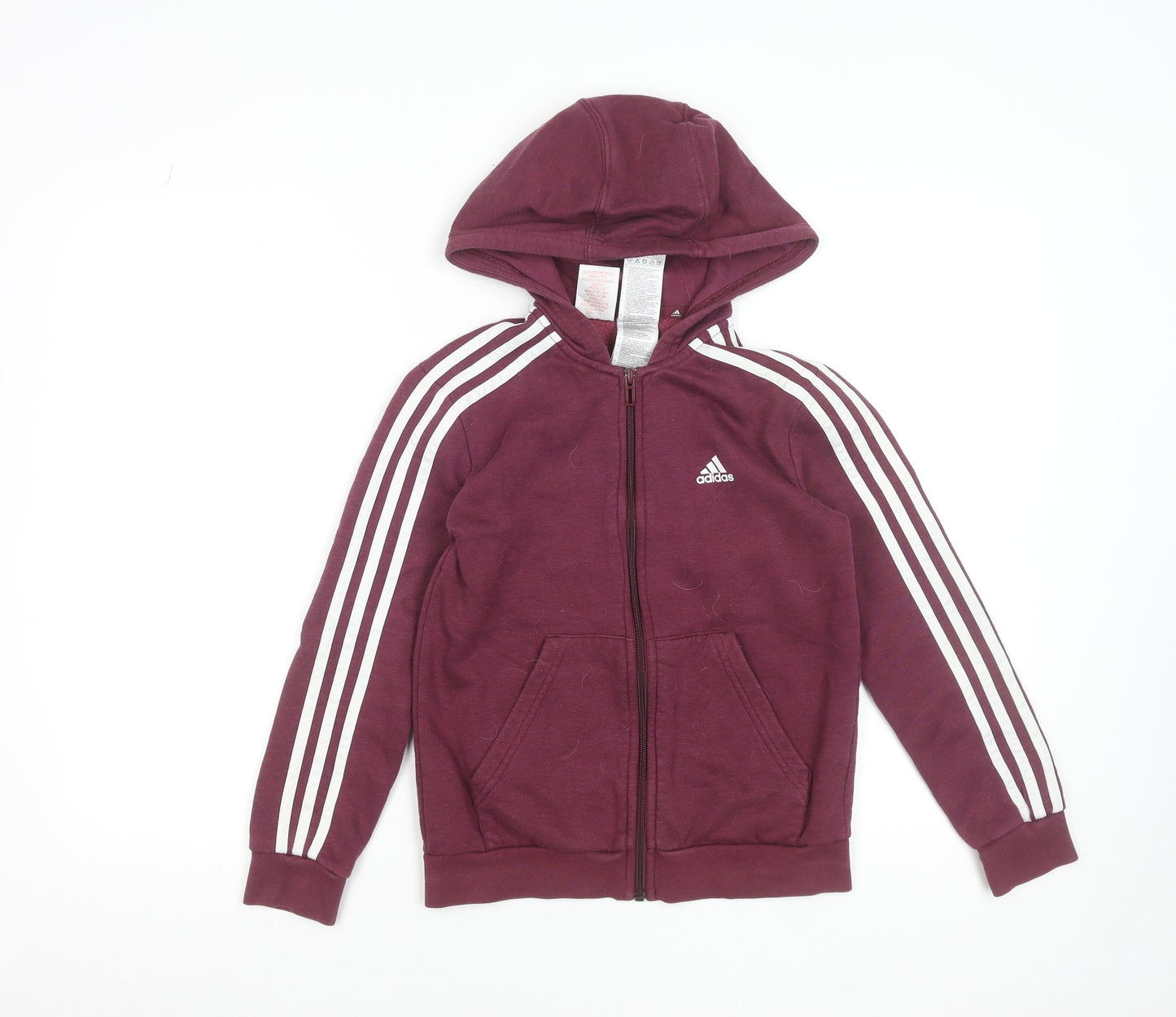 Adidas Boys Burgundy Full Zip Hoodie 9-10 Years Classic Hooded Sweatshirt
