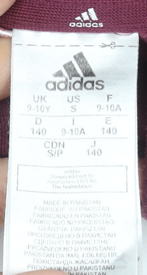 Adidas Boys Burgundy Full Zip Hoodie 9-10 Years Classic Hooded Sweatshirt