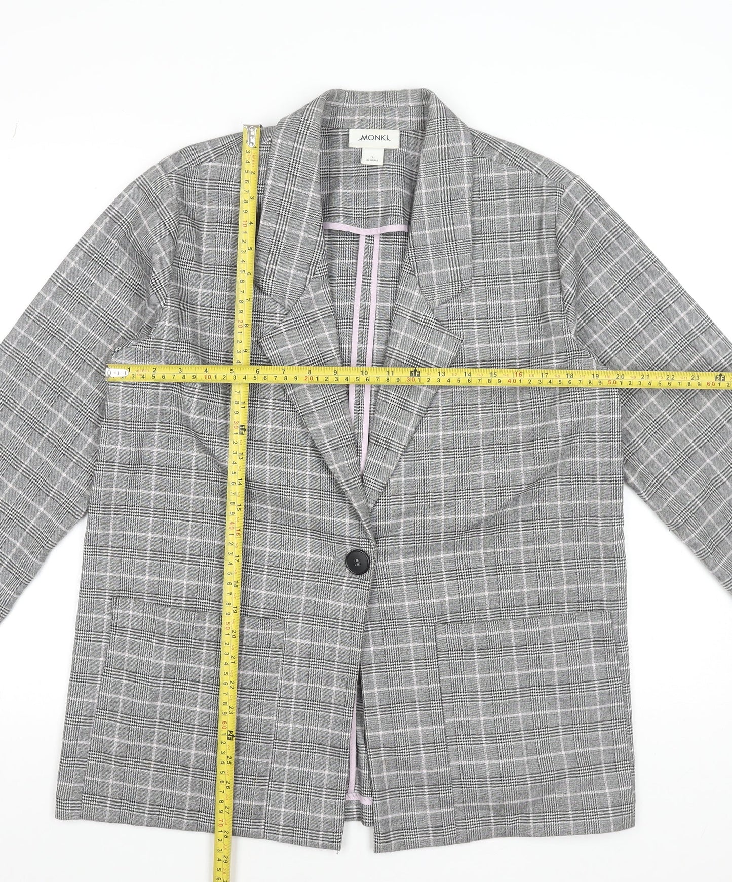 Monki Women’s Grey Check Blazer Jacket Size S Relaxed Fit