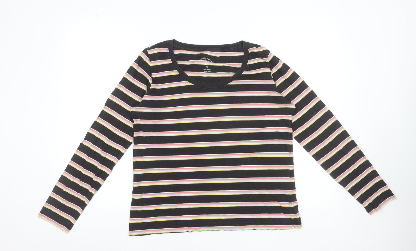 FatFace Womens Multicoloured Striped Long Sleeve Cotton Scoop Neck Top - Size L