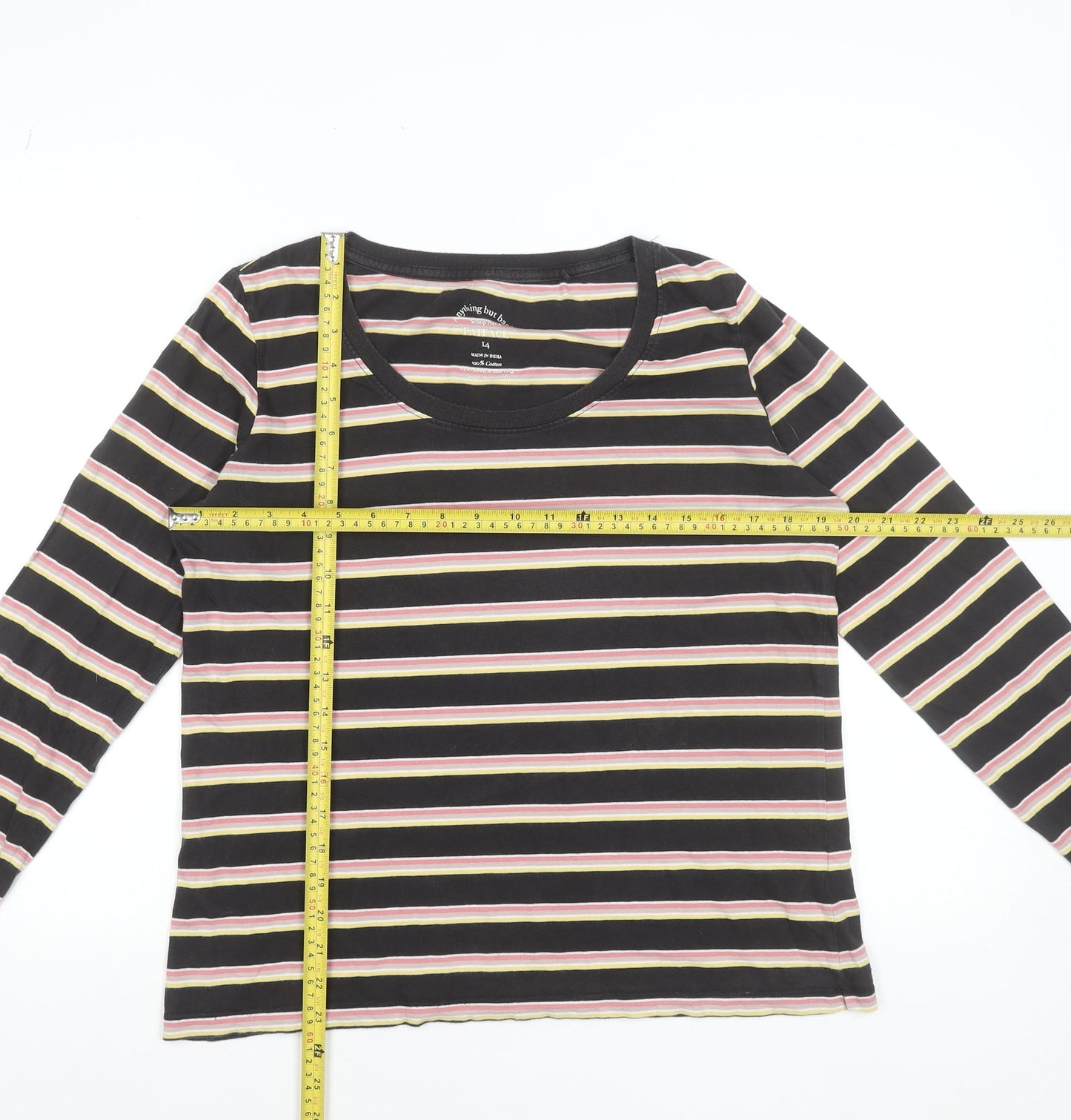 FatFace Womens Multicoloured Striped Long Sleeve Cotton Scoop Neck Top - Size L