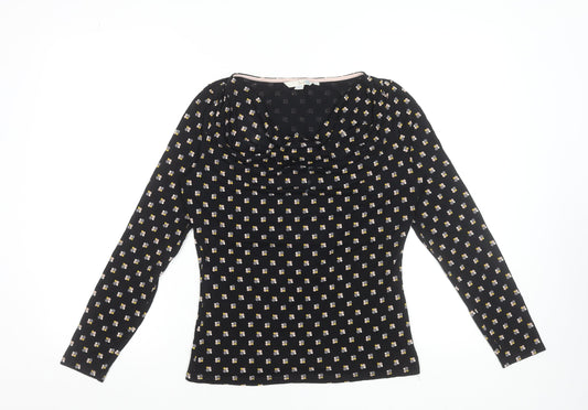 Boden Women’s Black Floral Jersey Cowl Neck Long Sleeve Blouse UK 12