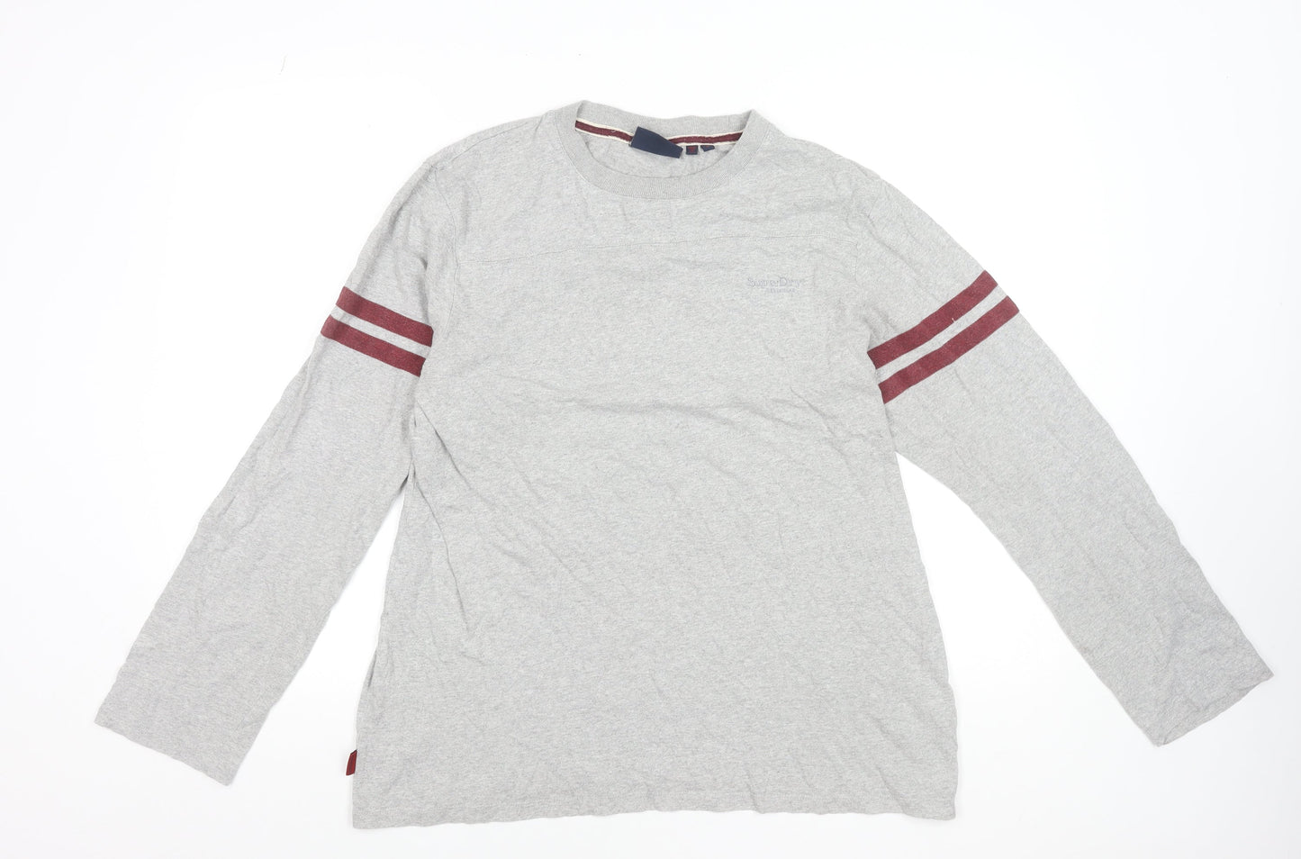 Superdry Men Grey Long Sleeve Crew Neck Cotton Sports T-Shirt L