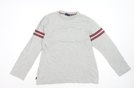 Superdry Men Grey Long Sleeve Crew Neck Cotton Sports T-Shirt L