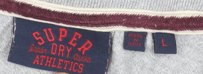 Superdry Men Grey Long Sleeve Crew Neck Cotton Sports T-Shirt L