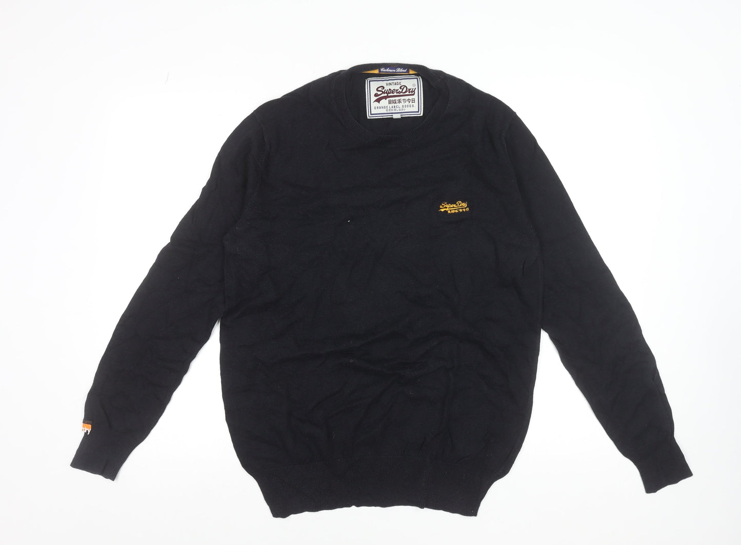 Superdry Men's Black Cotton Cashmere Crew Neck Medium Jumper