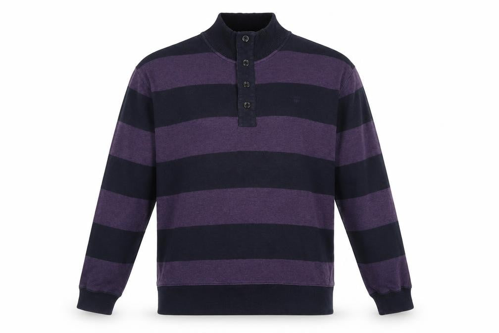 Front view of GANT Men Purple Black Striped 2XL Henley Mock Neck Jumper