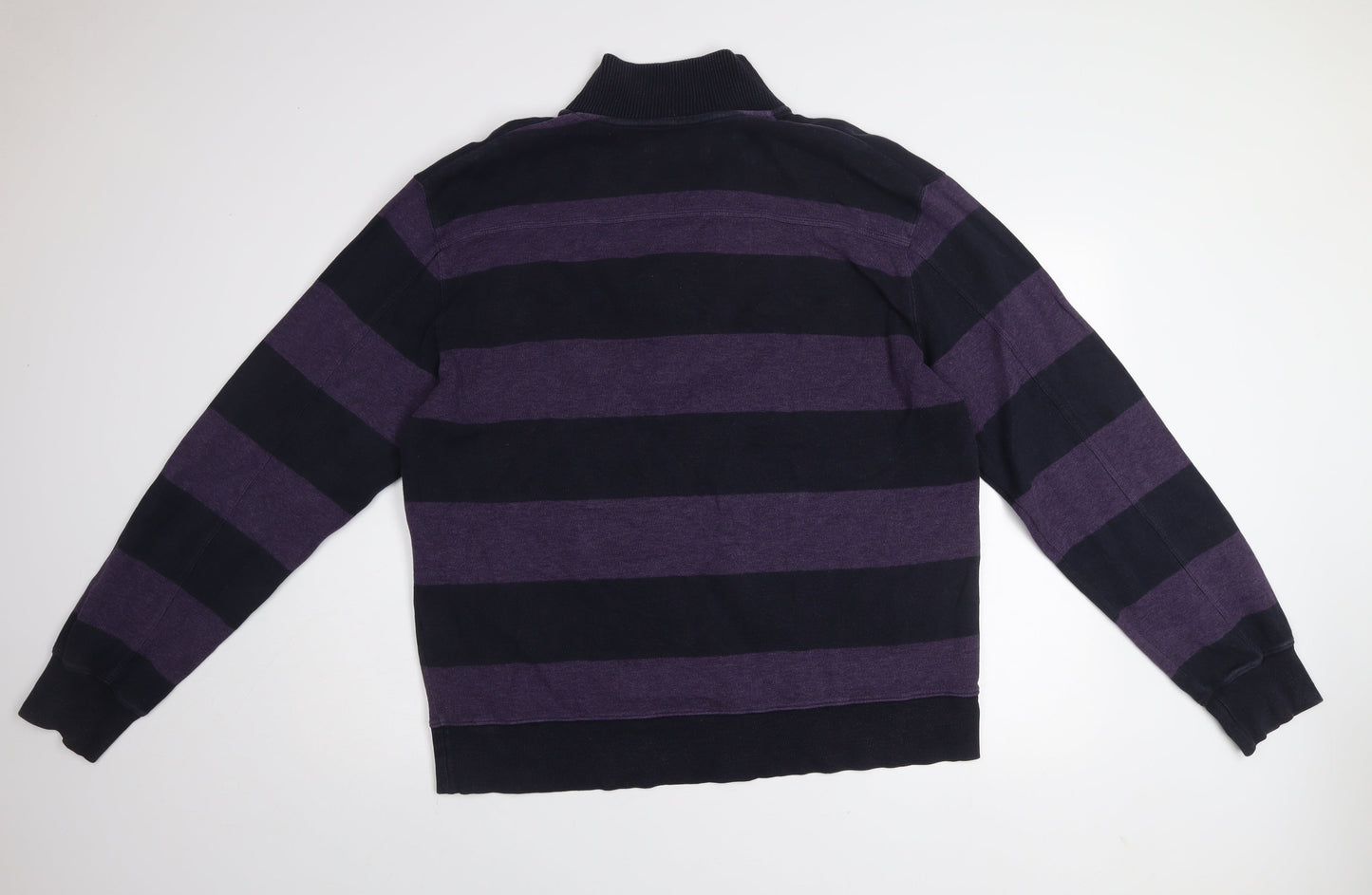 GANT Men Purple Black Striped 2XL Henley Mock Neck Jumper