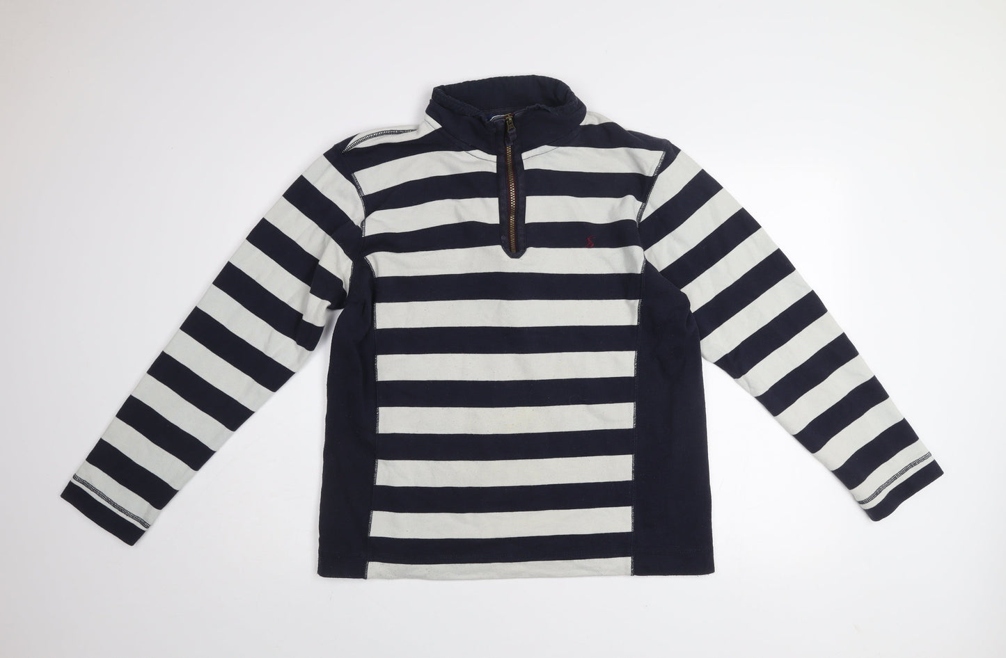 Joules Women Navy & White Striped 1/2 Zip Sweatshirt M Cotton Blend