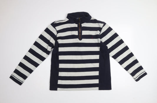 Joules Women Navy & White Striped 1/2 Zip Sweatshirt M Cotton Blend
