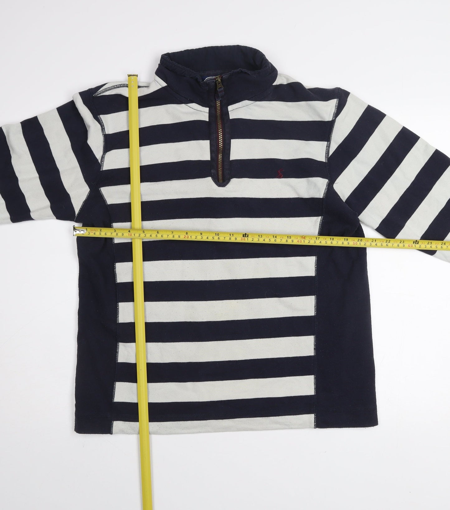 Joules Women Navy & White Striped 1/2 Zip Sweatshirt M Cotton Blend