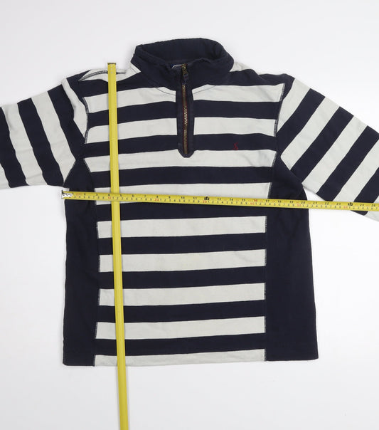 Joules Women Navy & White Striped 1/2 Zip Sweatshirt M Cotton Blend