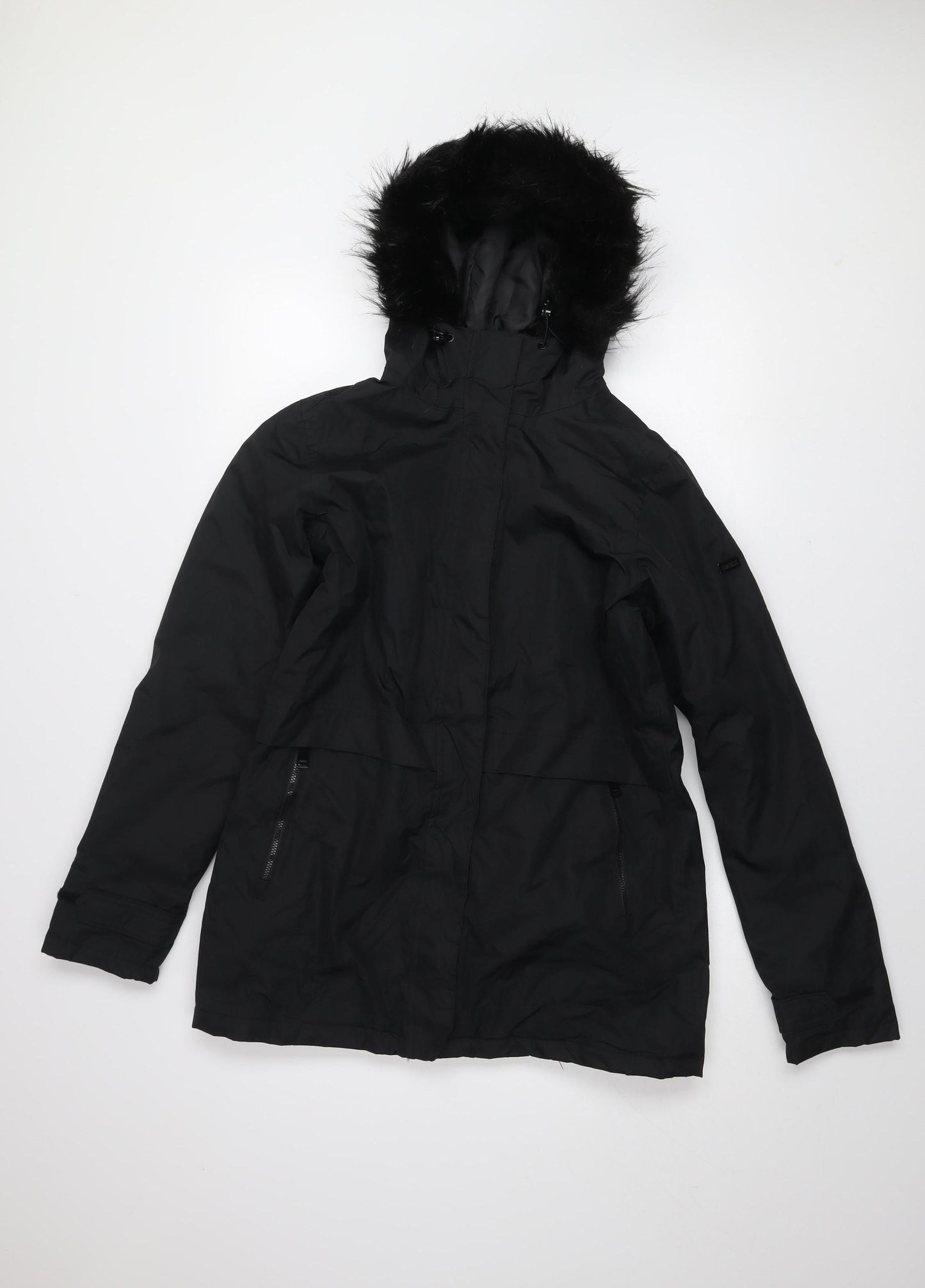 Regatta Womens Black Fur Trim Hooded Waterproof Parka Coat Size 10