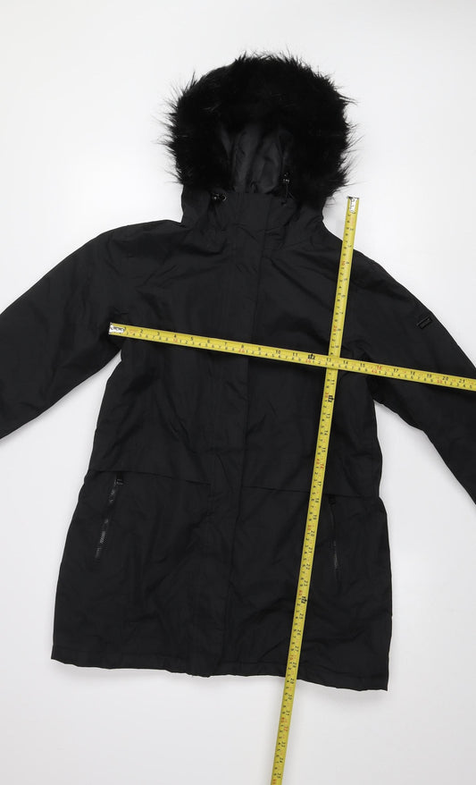 Regatta Womens Black Fur Trim Hooded Waterproof Parka Coat Size 10