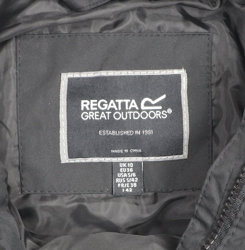 Regatta Womens Black Fur Trim Hooded Waterproof Parka Coat Size 10