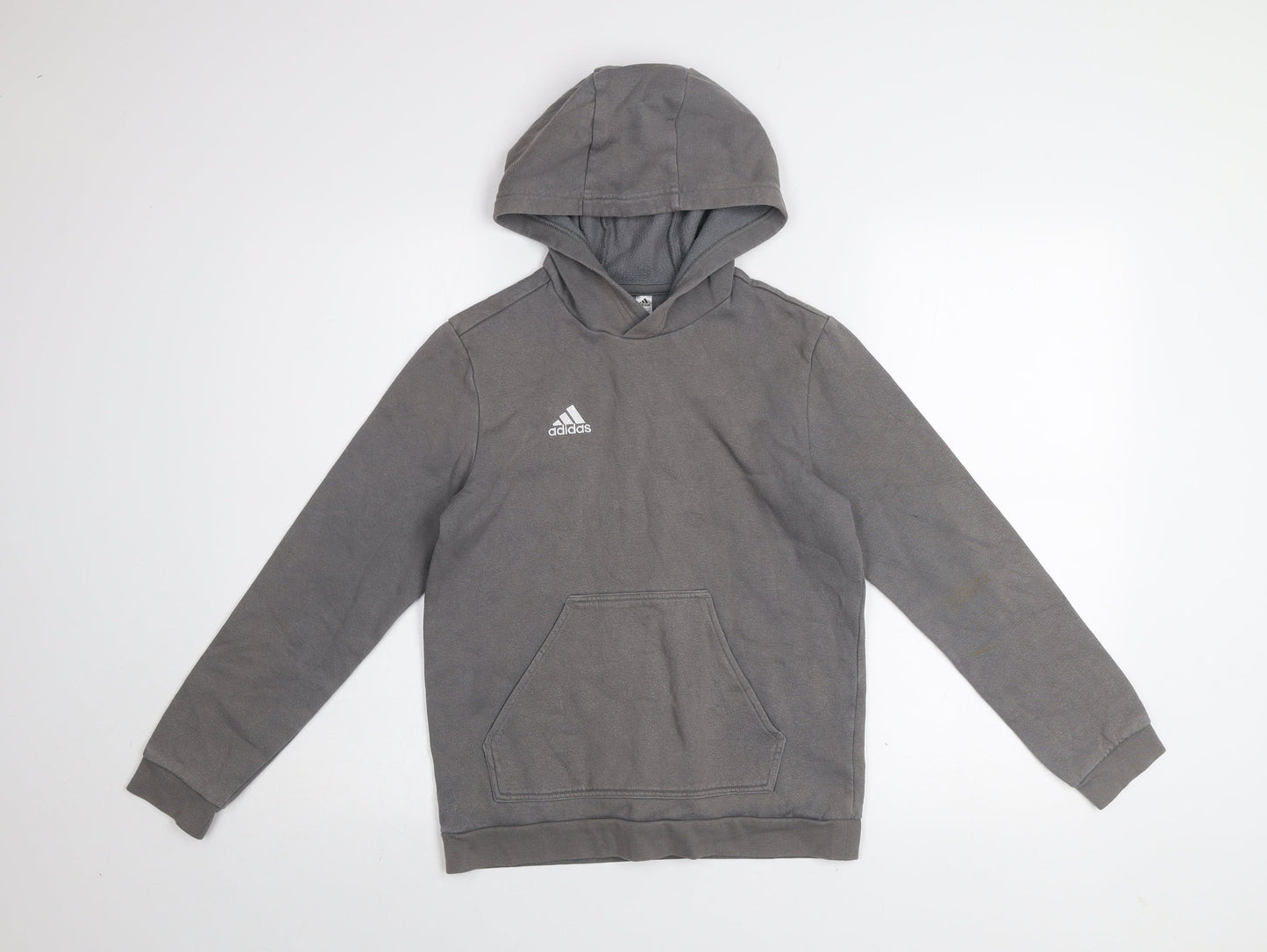 Adidas Boys Grey Pullover Hoodie 12 Years Cotton Blend Logo Casual