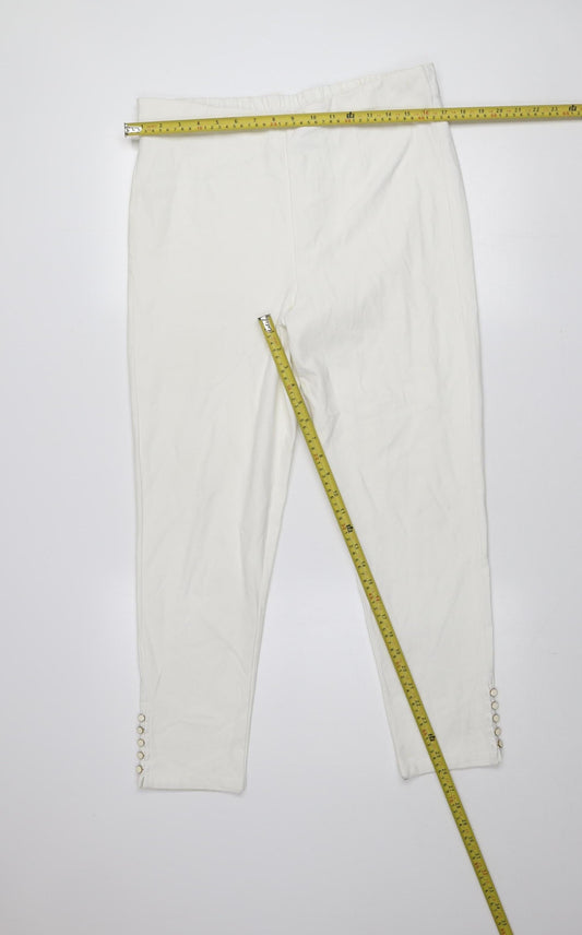 FFU Women’s Ivory Slim Trousers 3XL High Rise Elastic Waist Button Detail