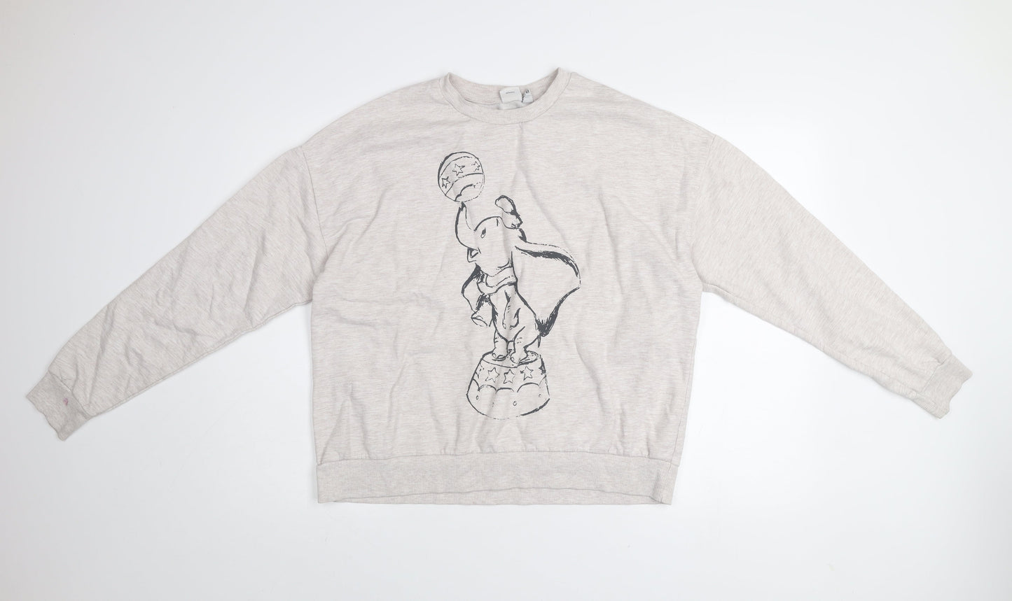 Disney Women Beige Dumbo Graphic Pullover Sweatshirt Size L