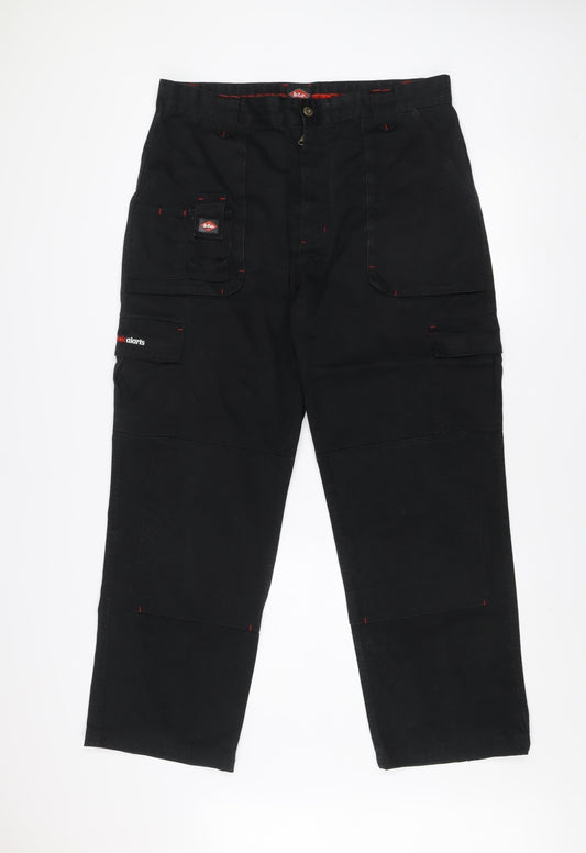 Lee Cooper Men's Black Cargo Workwear Trousers 38R Polyester Cotton Blend