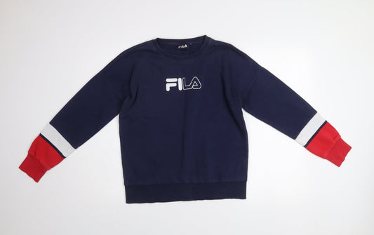 Fila Men’s Blue Crew Neck Pullover Sweatshirt M Logo Sports Style