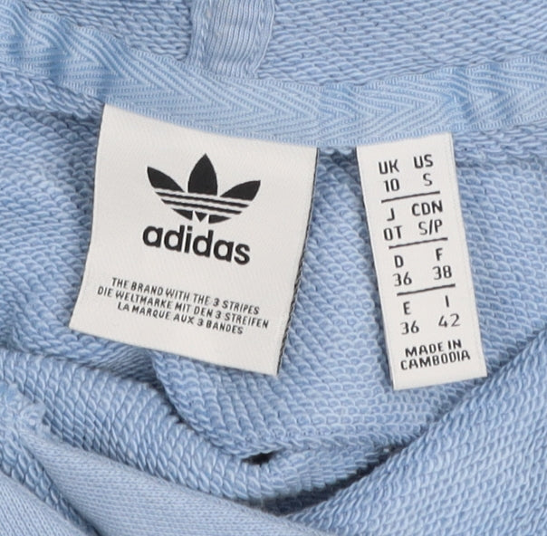 Adidas Women Blue 10 Pullover Hoodie Relaxed Fit Cotton Hooded Sweatshirt