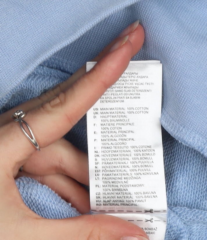 Adidas Women Blue 10 Pullover Hoodie Relaxed Fit Cotton Hooded Sweatshirt