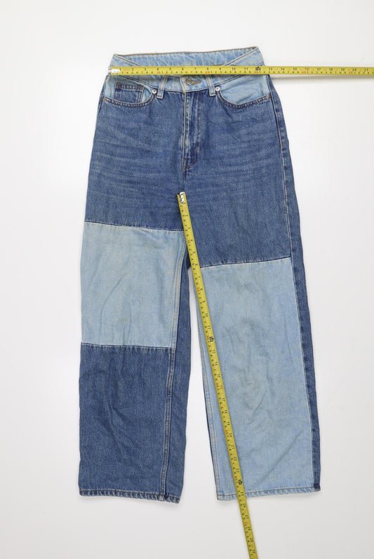 Monki Women’s Blue Patchwork Denim Straight Jeans Size 24