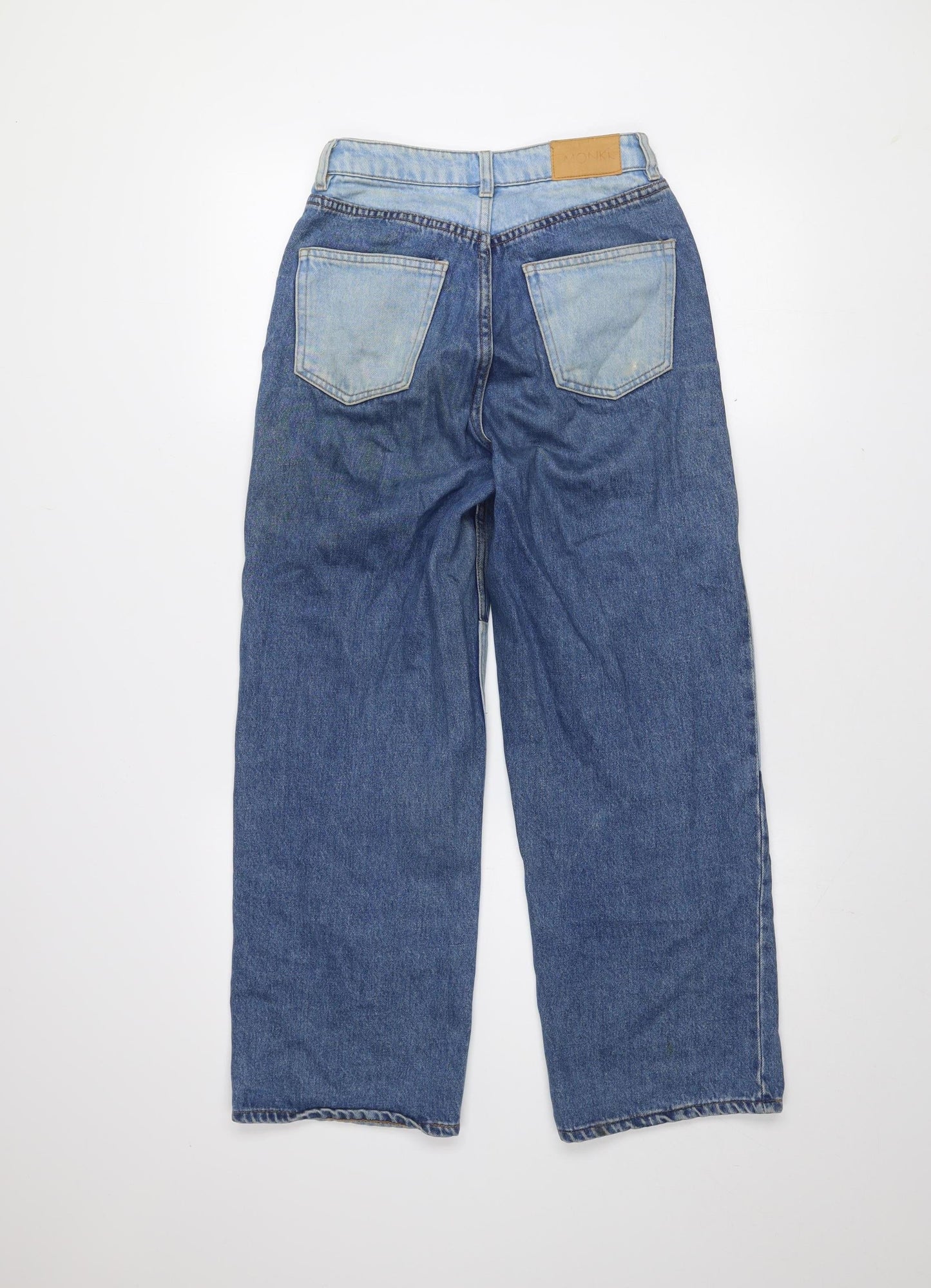 Monki Women’s Blue Patchwork Denim Straight Jeans Size 24