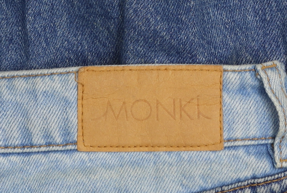 Monki Women’s Blue Patchwork Denim Straight Jeans Size 24