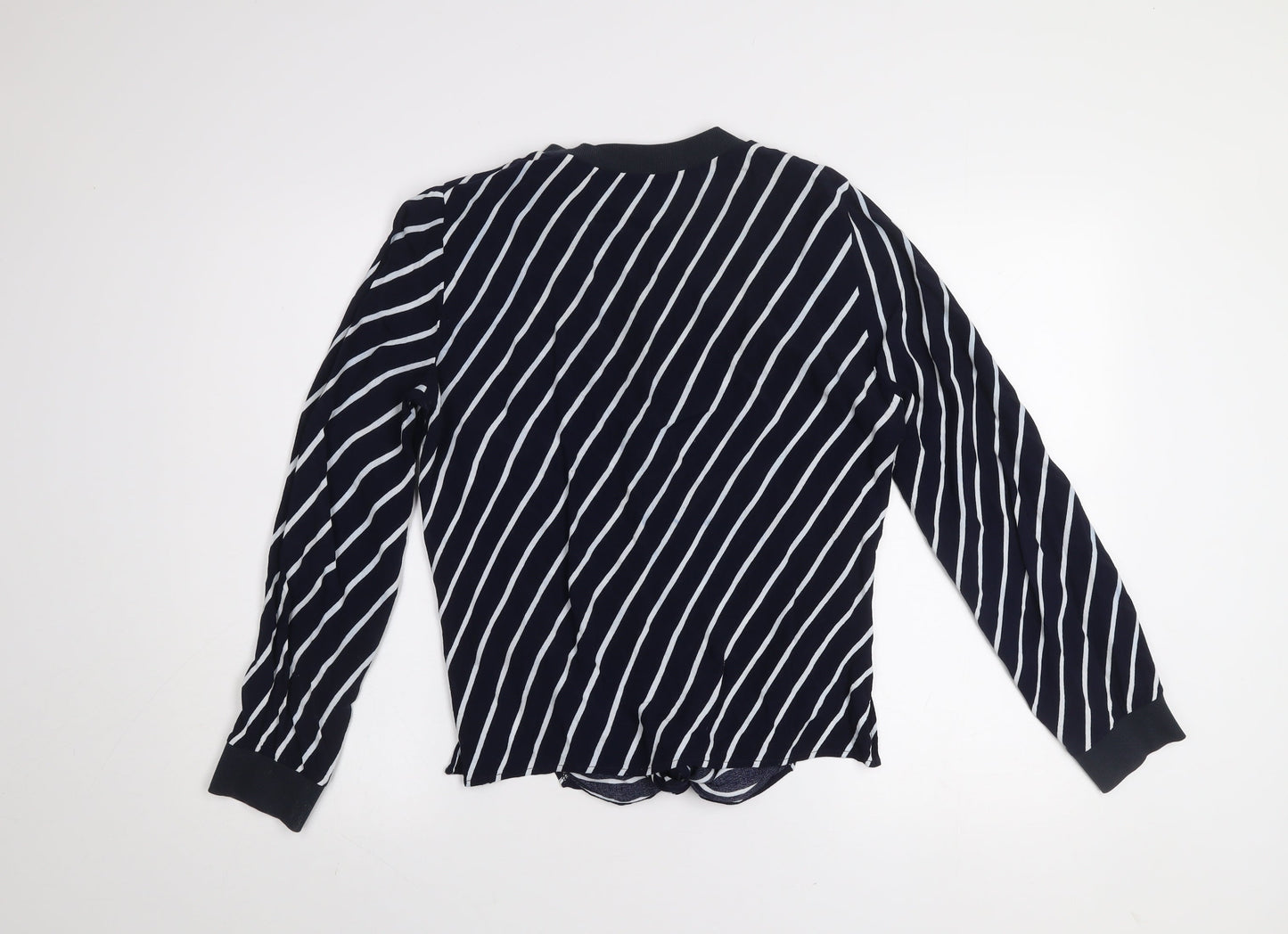 Zara Basic Women Blue Striped Long Sleeve Tie Front T-Shirt M