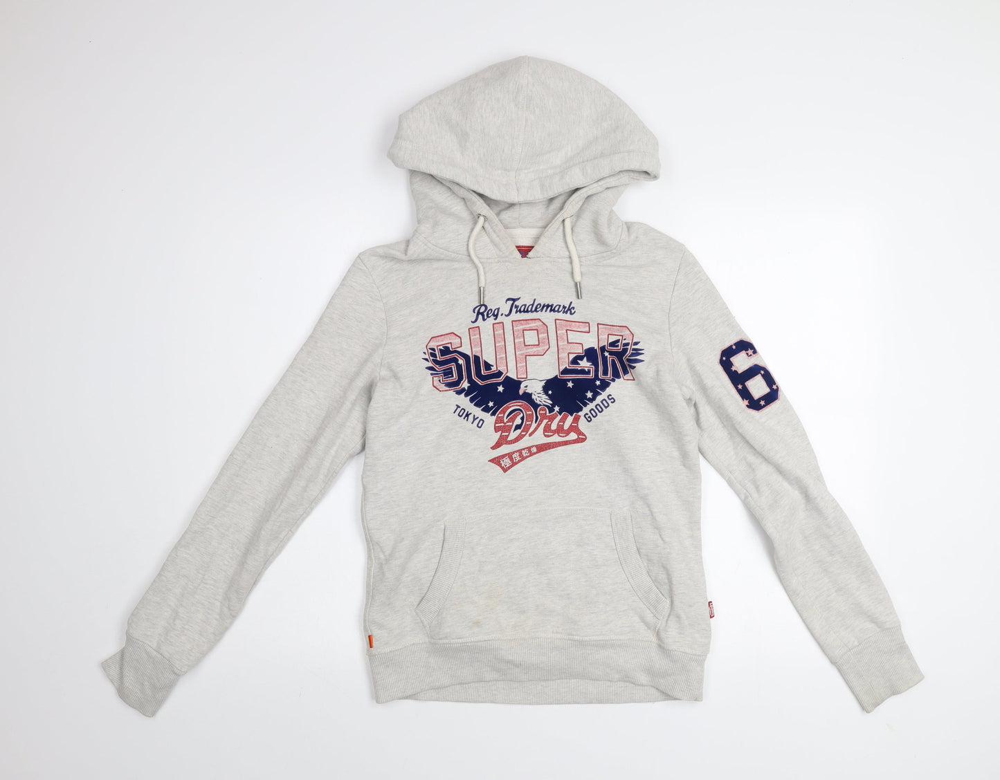 Superdry Heritage Grey Hoodie Women UK 8 Pullover Cotton Blend Casual