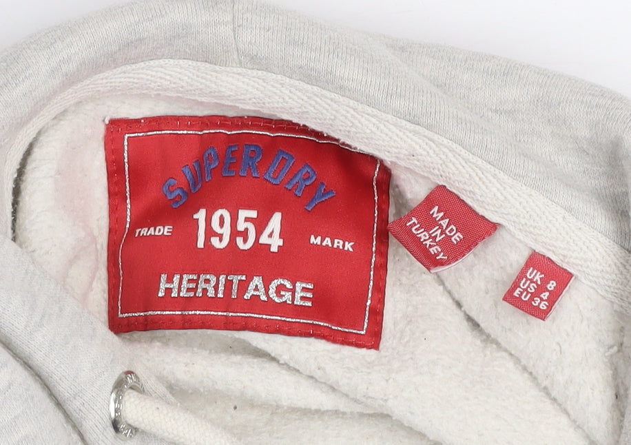 Superdry Heritage Grey Hoodie Women UK 8 Pullover Cotton Blend Casual