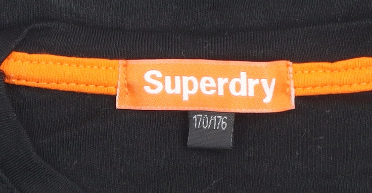 Superdry Boys Black Logo Cotton T-Shirt Size 170 Regular Fit Casual Top