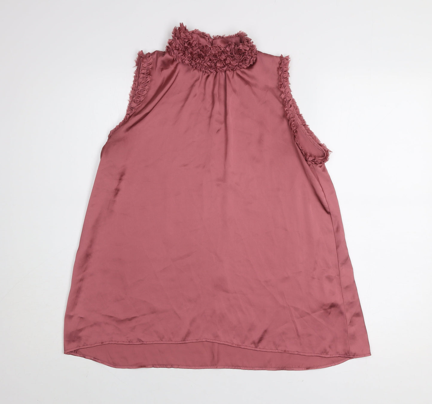 Zara Women Pink Sleeveless Ruffle Neck Tunic Blouse Size S