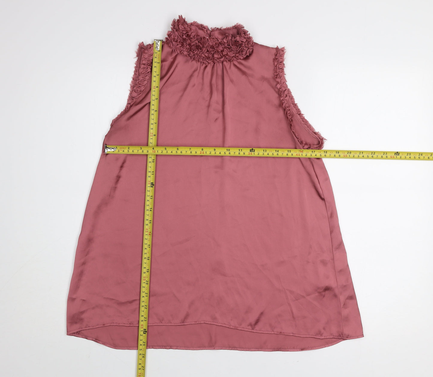Zara Women Pink Sleeveless Ruffle Neck Tunic Blouse Size S