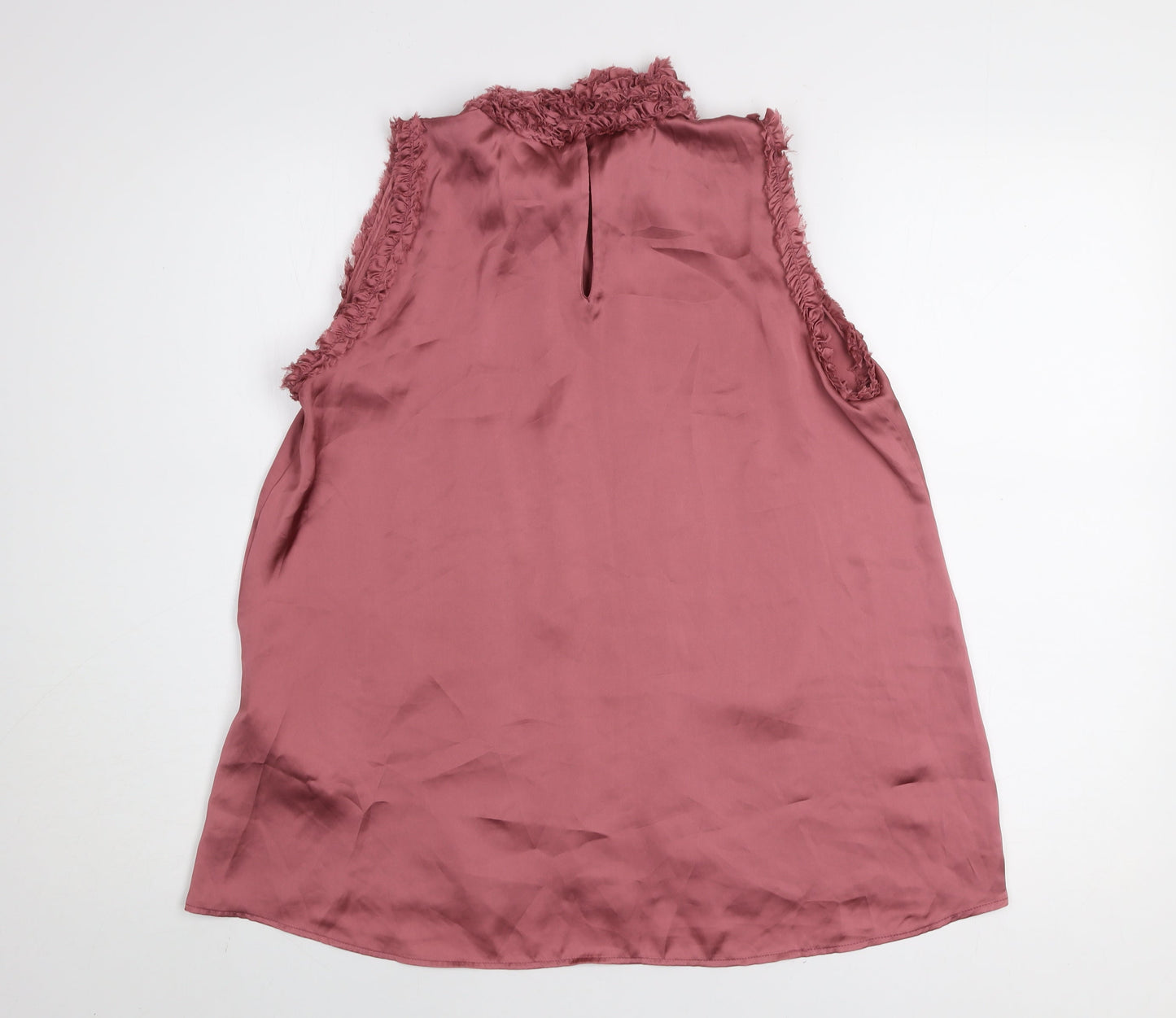 Zara Women Pink Sleeveless Ruffle Neck Tunic Blouse Size S