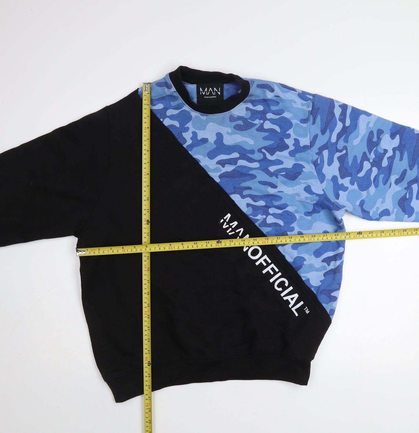 boohooMAN Men's Black Blue Camouflage Pullover Sweatshirt Size M