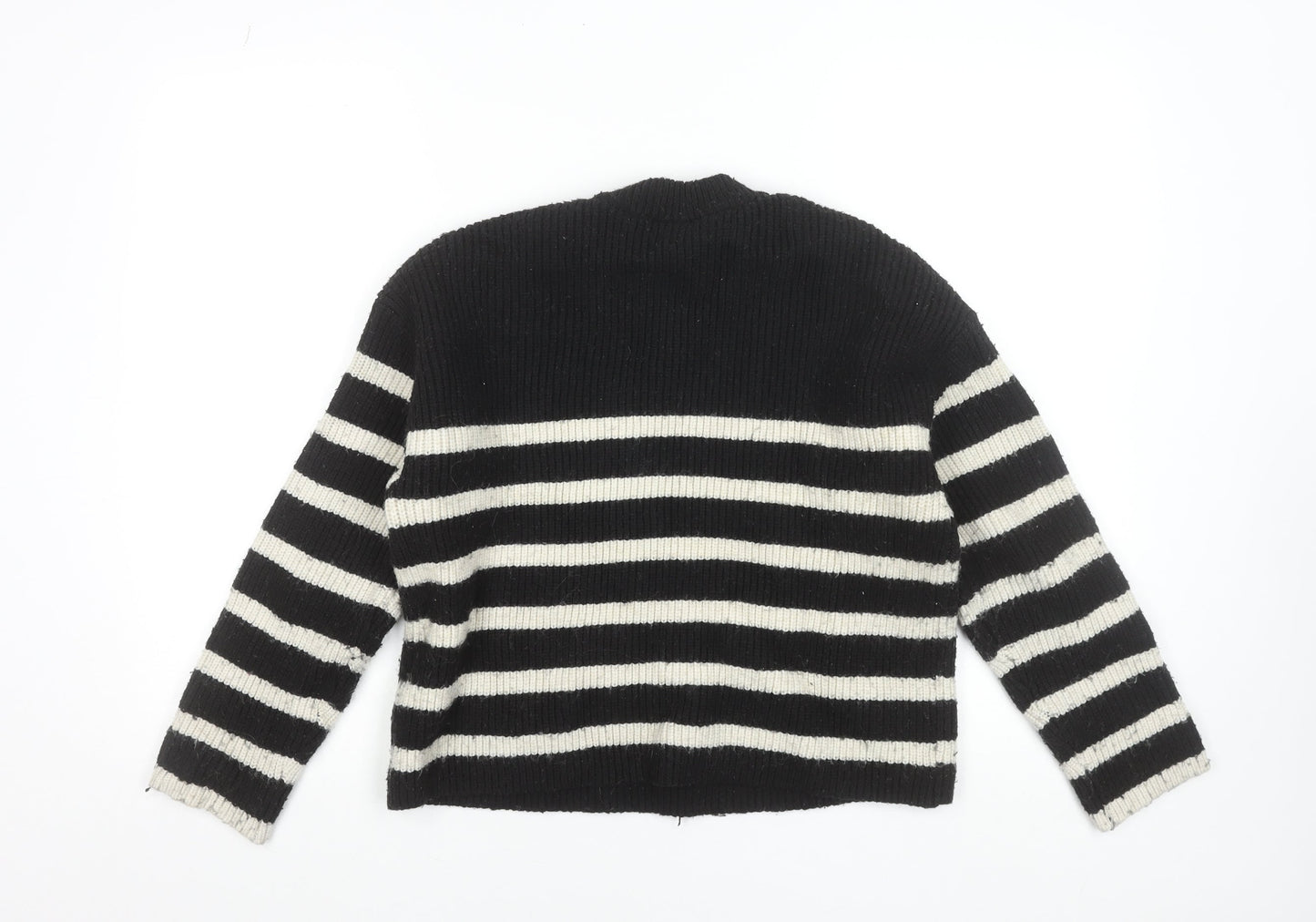 Monki Women Black Striped Knit Crew Neck Pullover Jumper M